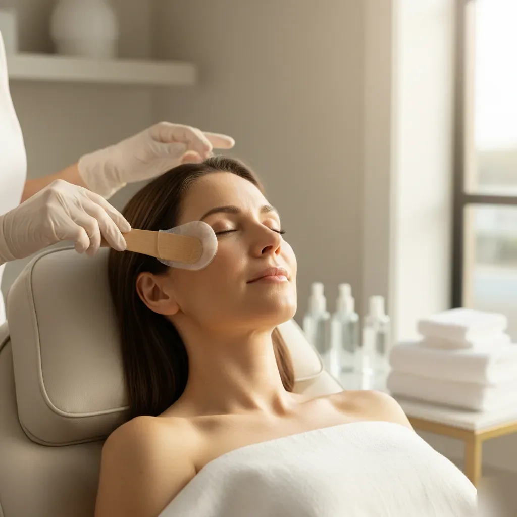 A woman receiving a medical grade facial treatment at a boutique clinic in Murrells Inlet.