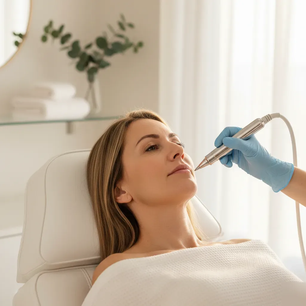 A woman receiving a medical microdermabrasion facial treatment at a boutique clinic in Murrells Inlet.