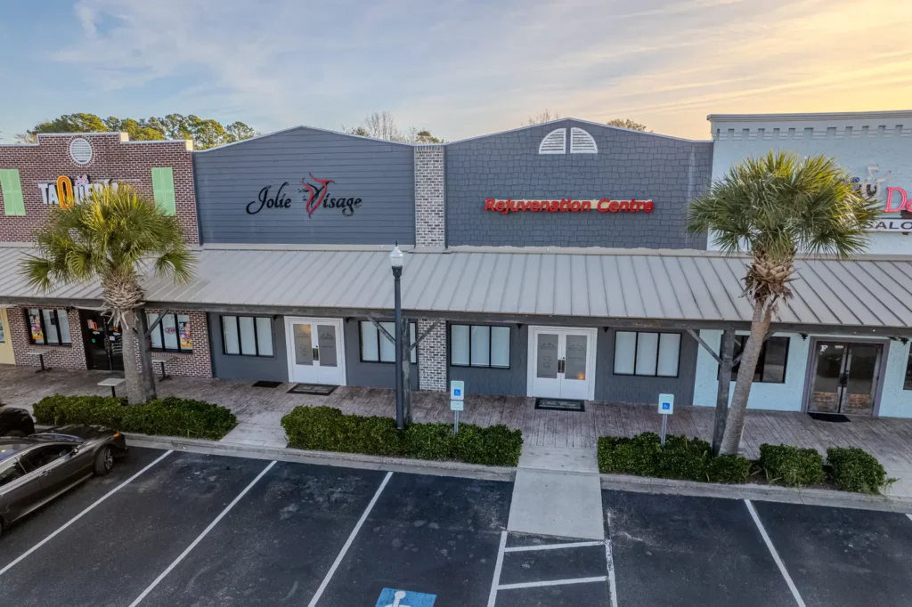 Aerial view of the Jolie Visage medical spa building in Murrells Inlet, SC.
