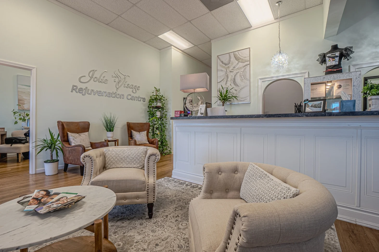 Jolie Visage medical spa lobby and reception in Murrells Inlet, SC.