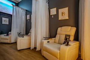 IV therapy lounge recliners at Jolie Visage Rejuvenation Centre